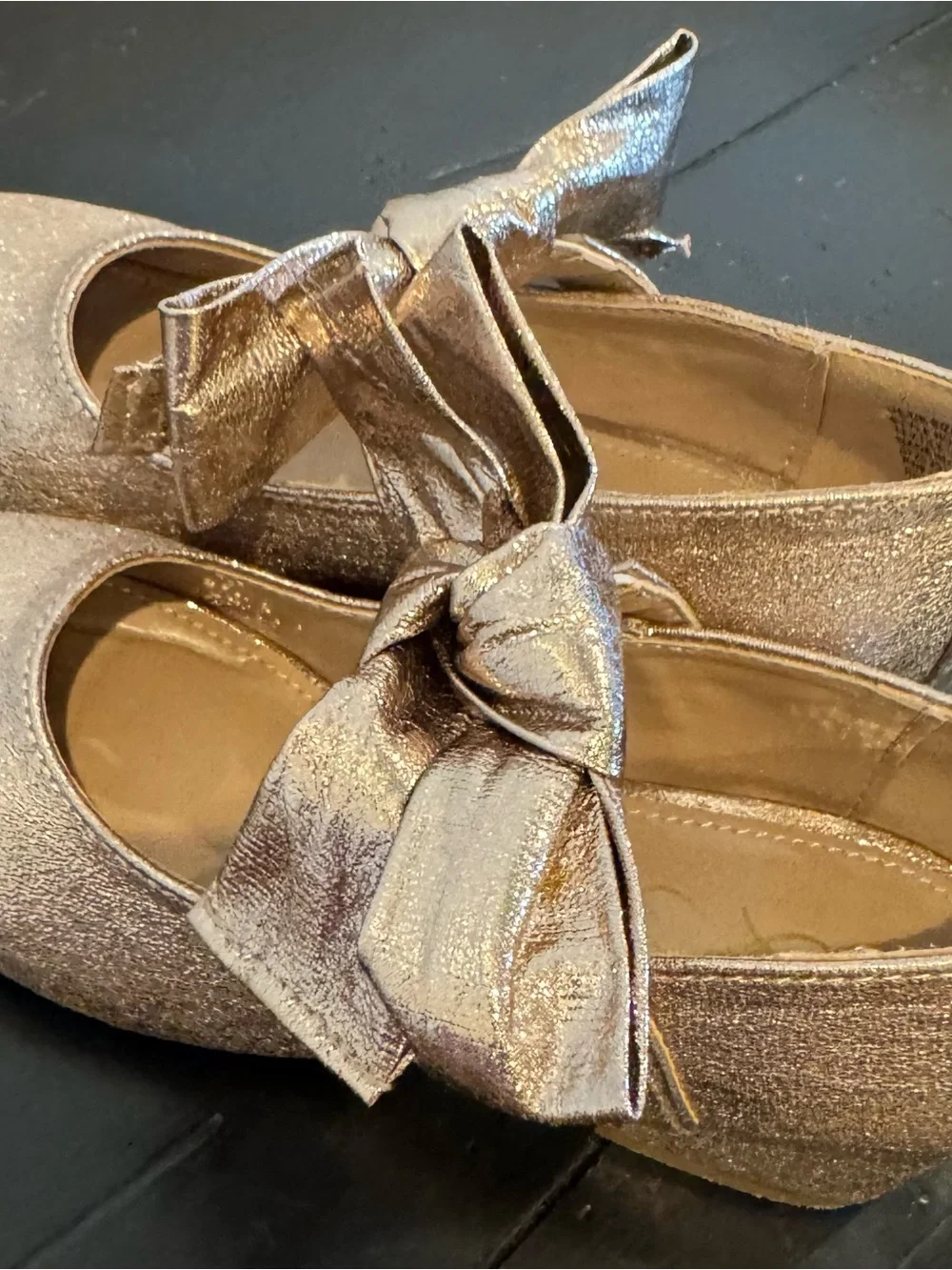 Sam Edelman Bianca Bow Heel Glitter Mary Jane Dress Shoes with Bow - Gold